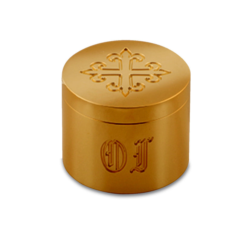 K30 - 1-3/8" 24k Gold-Plated Oil Stock – Solid Brass With Engraved OI & Cross