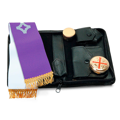 K3002 Viaticum Set – Genuine Leather Case with 24k Gold-Plated Oil Stock, Pyx (10 Host Capacity), and Stole