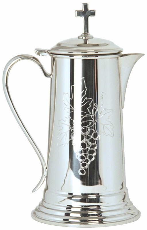 K310 – 48 oz Pewter Flagon, 10-1/2-Inch Tall, Bright Finish with Engraved Grape Design & Hinged Cover