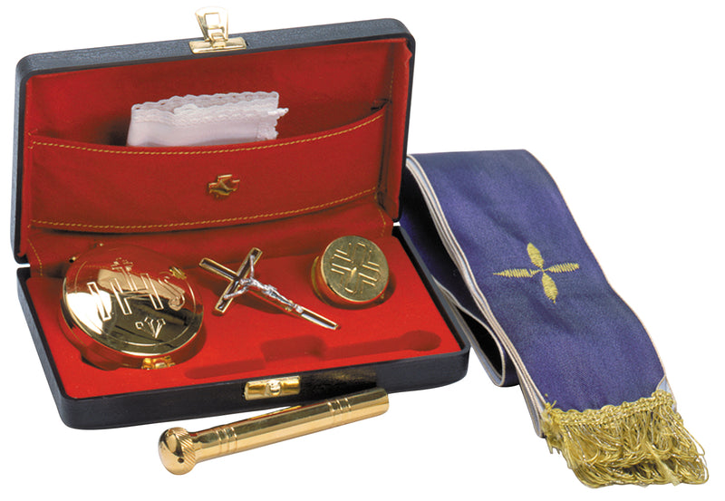 K347SickCallSetwithGold-PlatedPyx_OilStock_Sprinkler_Crucifix_Stole_Cloths