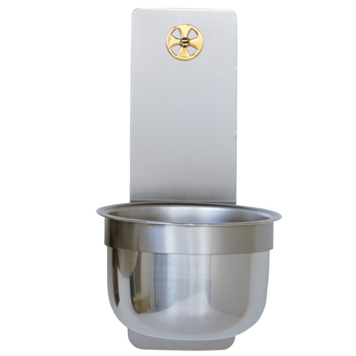 K349A Holy Water Font – Stainless Steel with Solid Brass Cross, 5" Bowl