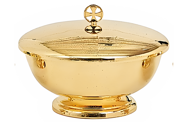 K358-8 - 24K Gold Plated Ciborium Bowl with Cover – 8" Diameter, 6" High, Holds Approx. 1200 Hosts