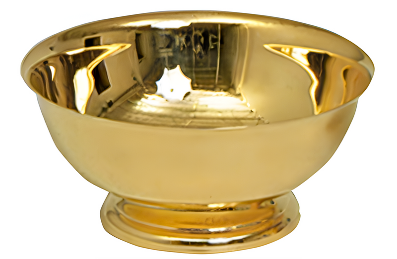 K358B - 24K Gold Plated Communion Bowl – 8" Diameter, 4-3/8" High, No Cover, Holds Approx. 1200 Hosts