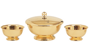 K358 24K Gold Plated 3-Piece Communion Set – Includes 8" Covered Bowl (1200 Hosts) & Two 5" Bowls (200 Hosts Each)
