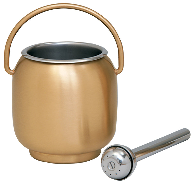 K388 Holy Water Pot with Sprinkler – 6-1/4" Satin Bronze Pot & 9-3/4" Sprinkler
