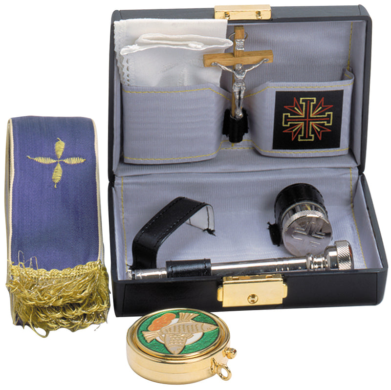 K416 Sick Call Set – Gold-Plated Pyx, Oil Stock, Sprinkler, Crucifix, Reversible Stole, and Finger Cloth in Hard Case
