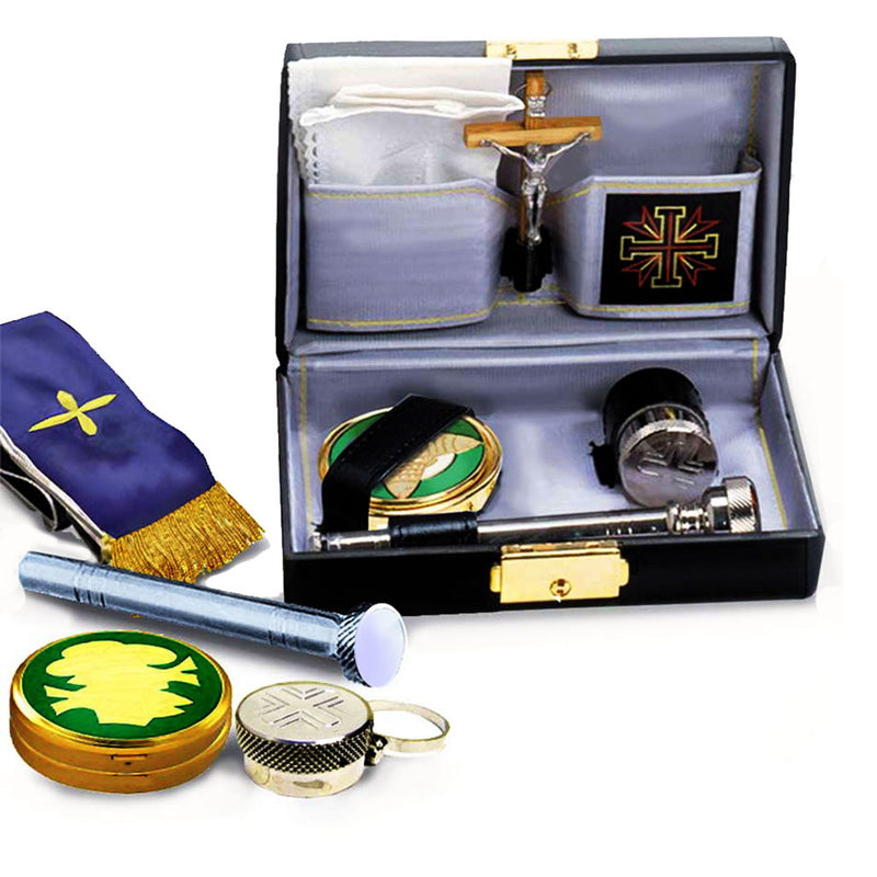K416 Sick Call Set – Gold-Plated Pyx, Oil Stock, Sprinkler, Crucifix, Reversible Stole, and Finger Cloth in Hard Case