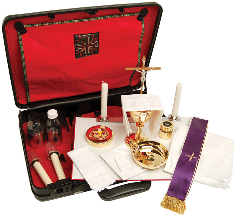 K418 Mass Kit – Durable 18x14x4.25” Case with Chalice, Paten, Cruets, Crucifix, Candles, Altar Cloth & More – Lightweight Communion Set