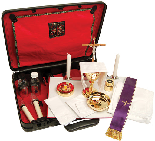 K418 Mass Kit – Durable 18x14x4.25” Case with Chalice, Paten, Cruets, Crucifix, Candles, Altar Cloth & More – Lightweight Communion Set