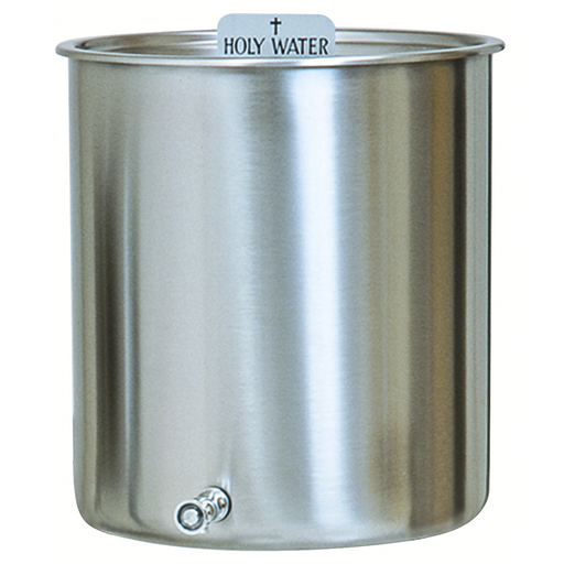 K447-10 Stainless Steel Holy Water Tank – 10 Gallon, with Lid, Sign & Spigot (No Stand)