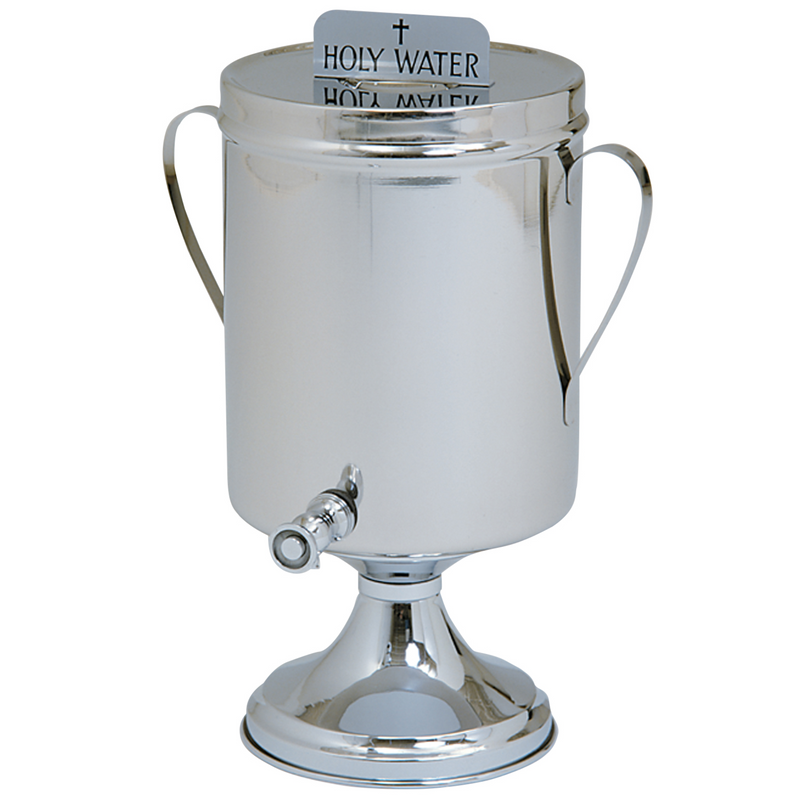 K449H Stainless Steel Holy Water Urn with Handles – 2 Gallon Capacity, Custom Sign Option