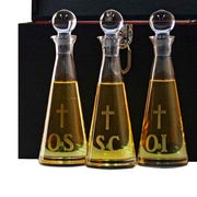 K73 Crystal Ambry Set –  9'' Tall, 6 oz Capacity Hand-Cut Ambry Set with Engraved OI, OS, SC -  Set of 3