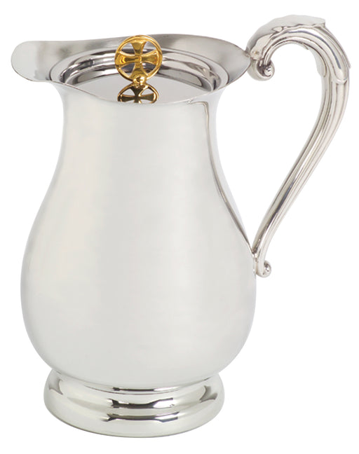 K76 Pewter Flagon – 38 oz, 8.5”H with Removable Lid & Gold-Plated Cross on Lid