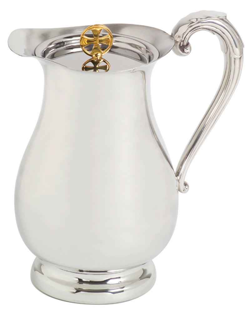 K76NC Pewter Flagon – 38 oz, 8.5”H with Bright Finish | No Cover Liturgical Communion Vessel