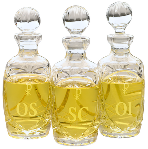 K77 Crystal Ambry Set of 3 – 7.25" Tall, 8 oz Capacity Hand-Cut Ambry Set with Engraved OI, OS, SC