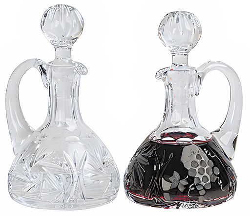 K957 Crystal Cruets – 6-1/4" H, 6 oz Capacity, Grape & Leaf and Pinwheel Designs, Pair