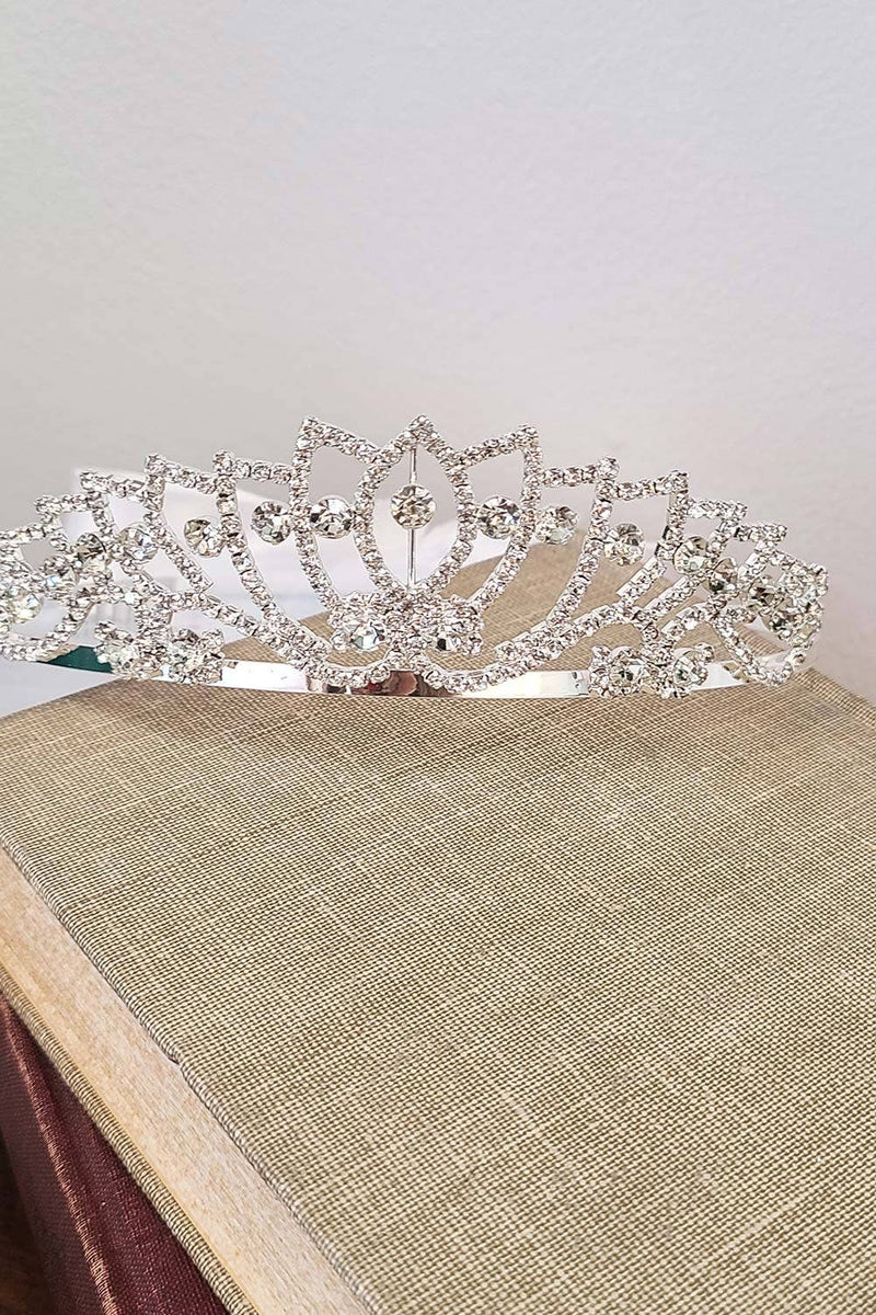 Kids' Communion Tiara Veil with Satin Bow – Rhinestone Accents & Flower Embellishment – Two Layer Veil