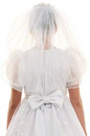 Kids Pearl & Rhinestone Tiara with Communion Veil – Elegant Veil with Comb for Girls