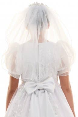 Kids Pearl & Rhinestone Tiara with Communion Veil – Elegant Veil with Comb for Girls