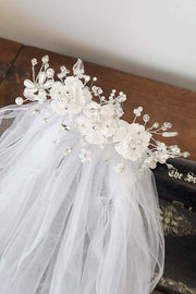 Kids Pearl & Rhinestone Tiara with Communion Veil – Elegant Veil with Comb for Girls