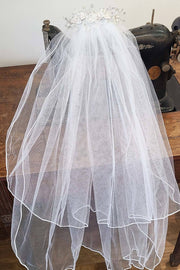 Kids Pearl & Rhinestone Tiara with Communion Veil – Elegant Veil with Comb for Girls
