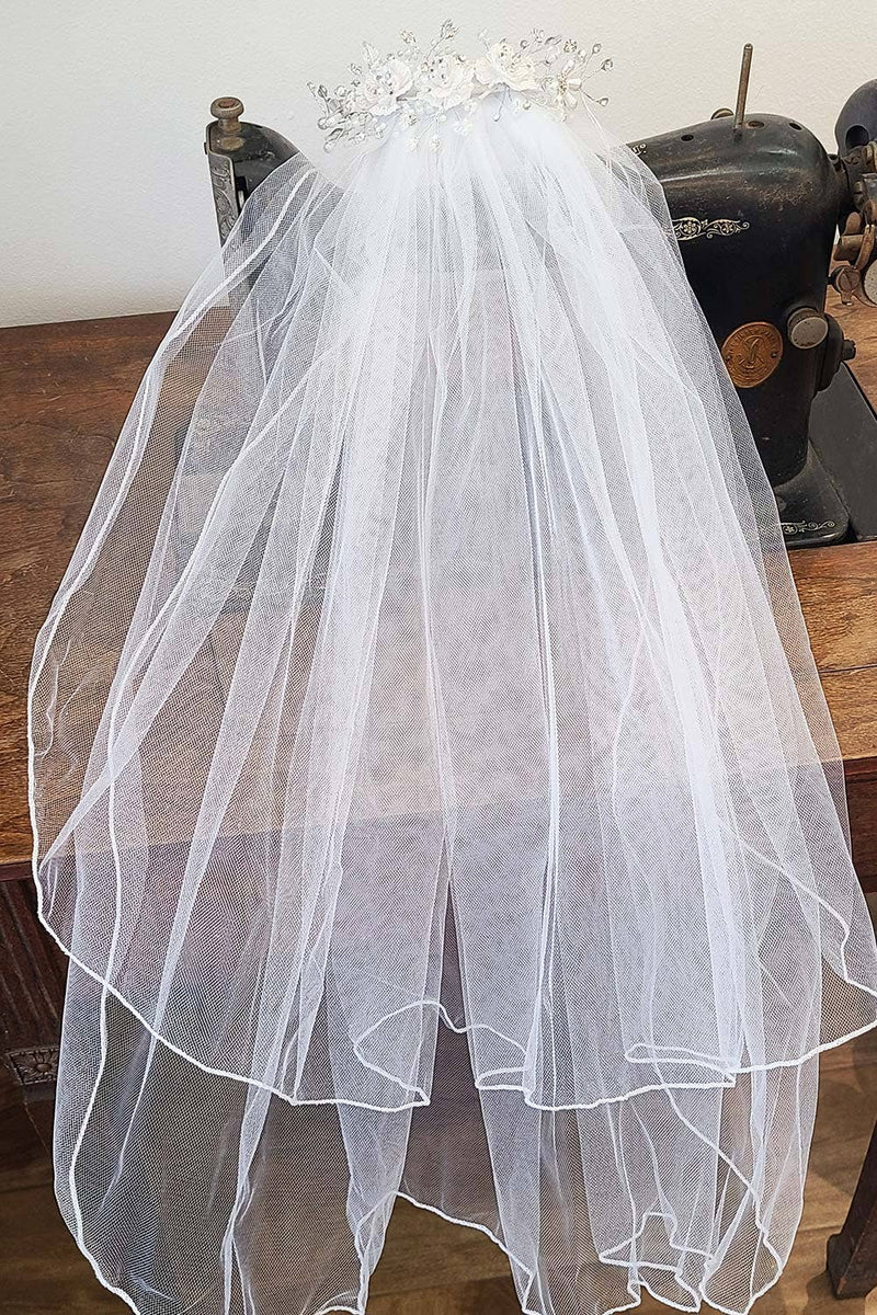 Kids Pearl & Rhinestone Tiara with Communion Veil – Elegant Veil with Comb for Girls