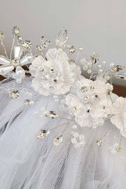 Kids Pearl & Rhinestone Tiara with Communion Veil – Elegant Veil with Comb for Girls
