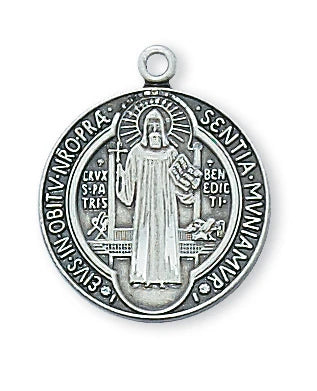 Pewter St. Benedict Medal with 24-inch Silver Tone Chain