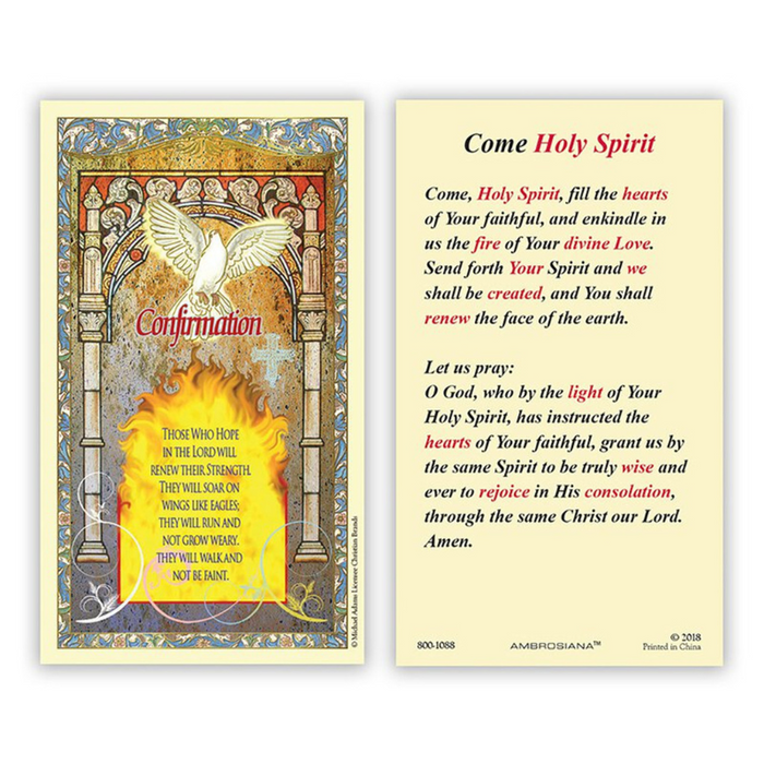 Laminated Confirmation Holy Card - 25 Pieces Per Package