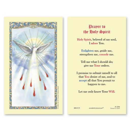 Laminated Holy Card Holy Spirit - 25 Pcs. Per Package Holy Spirit Symbols Holy Spirit Dove Holy Spirit