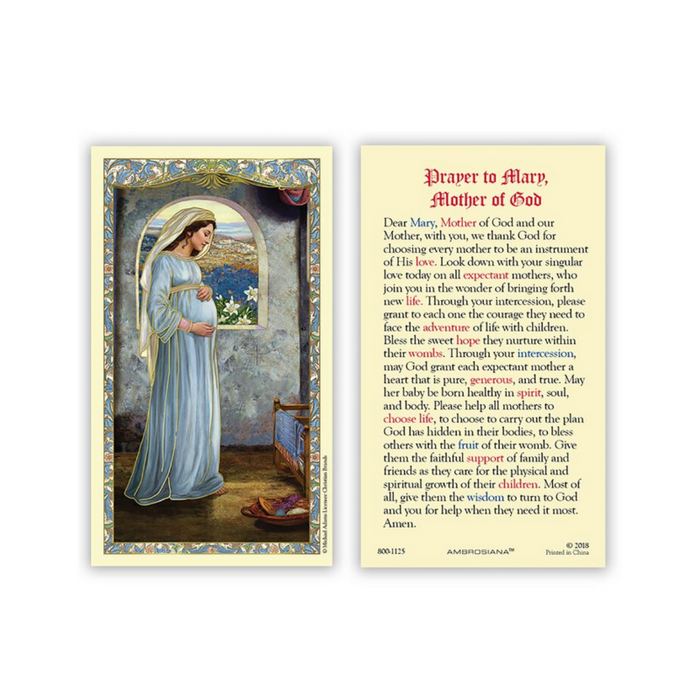 Laminated Holy Card Mary, Mother of God- 25 Pieces Per Package