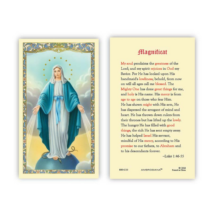 Laminated Holy Card Our Lady Of Grace Magnificat - 25 Pcs. Per Package