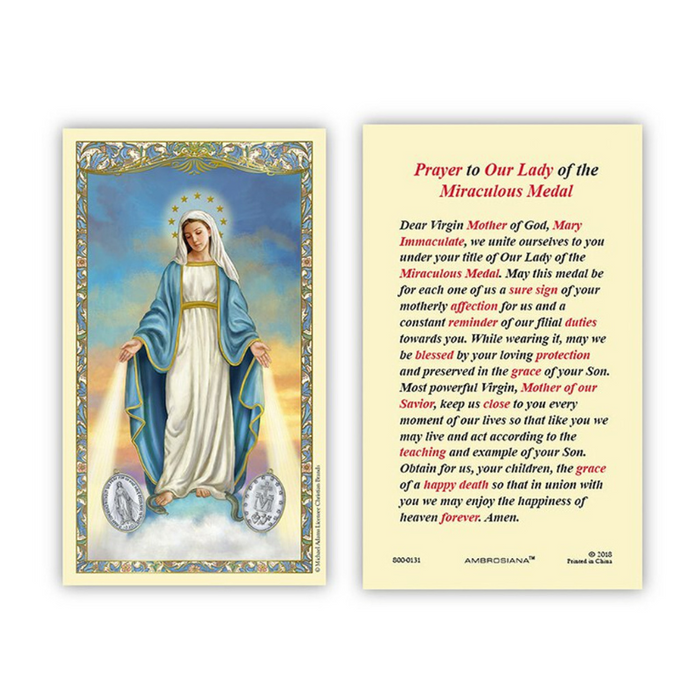 Laminated Holy Card Our Lady Of Grace Miraculous Medal - 25 Pcs. Per Package