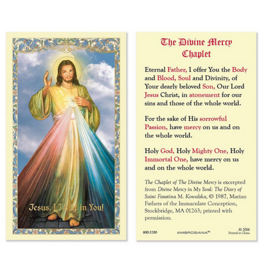 Laminated Holy Card The Divine Mercy Chaplet - 25 Pieces Per Package