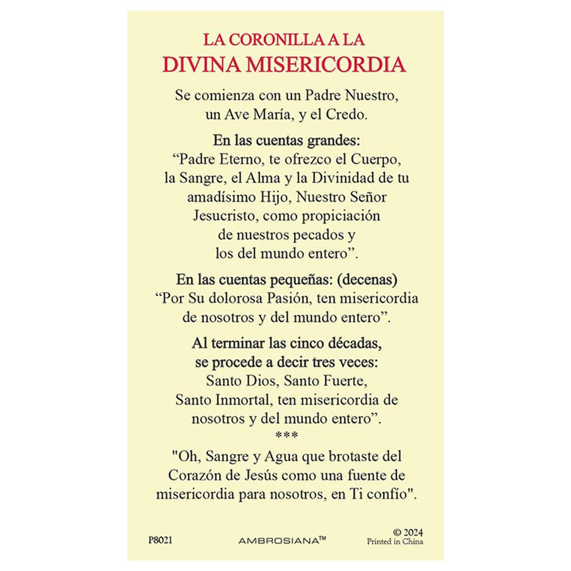 Laminated Holy Card Spanish Divine Mercy - 25 Pieces Per Package