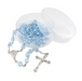 Light Blue Glass Bead Rosary with Madonna Centerpiece - 12 Pieces Per Package