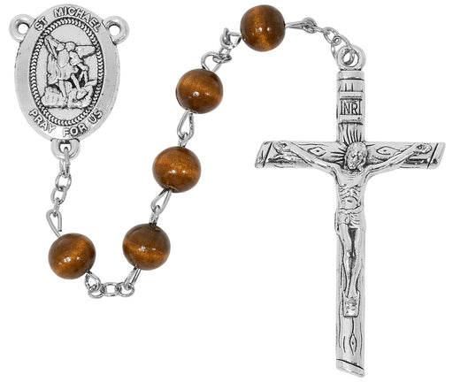 Light Brown Wood Beads St. Michael Rosary