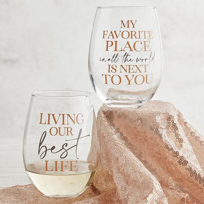 Living Our Best Life Stemless Wine Glass - 4 Pieces Per Package