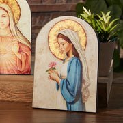 Madonna Of The Rose Arched Wood Plaque