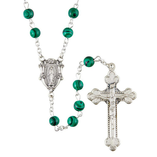 Malachite Gemstone Rosary with Miraculous Medal Center