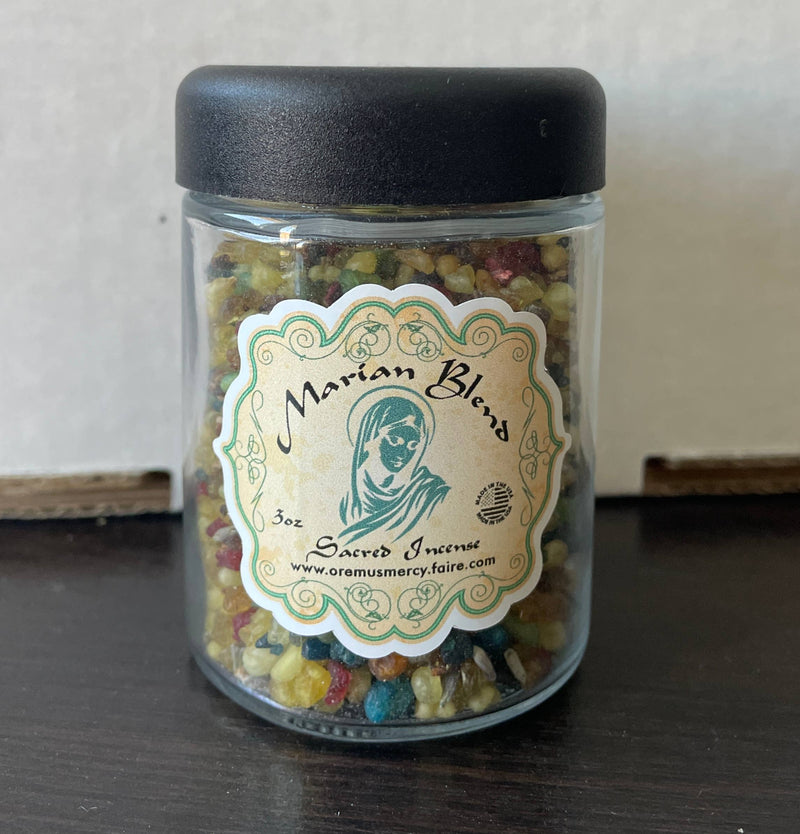 Marian Blend Incense – Spice-Infused Frankincense in 3 oz Glass Jar – Artisanal Catholic Incense for Home or Church