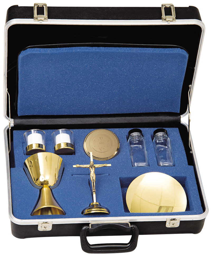 Mass Kit with 24k Gold-Plated Chalice – Molded Case, Host Box, Candles, Bottles & Vestment Compartment