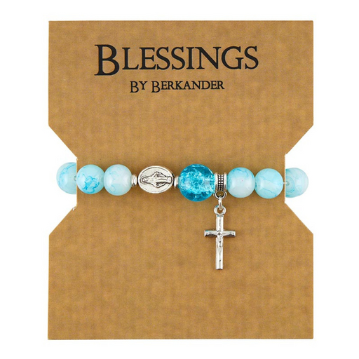 Miraculous Medal Glass Bead Bracelet with Crucifix Dangle - 6 Pieces Per Package
