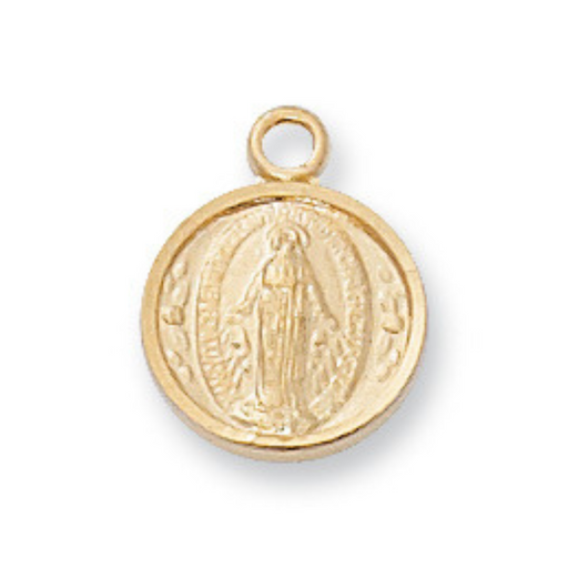Miraculous Medal Gold Over Sterling Silver with 16" Gold Plated Chain
