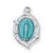 Miraculous Medal Sterling Silver with Blue Enamel and 16" Rhodium Plated Chain
