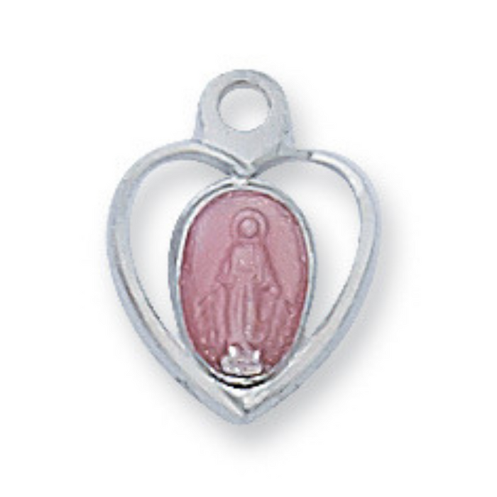 Miraculous Medal Sterling Silver with Pink Enamel and 13" Rhodium Plated Chain