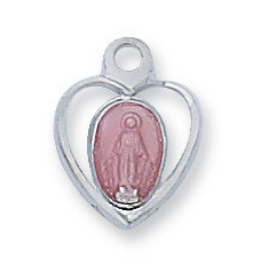 Miraculous Medal Sterling Silver with Pink Enamel and 16" Rhodium Plated Chain