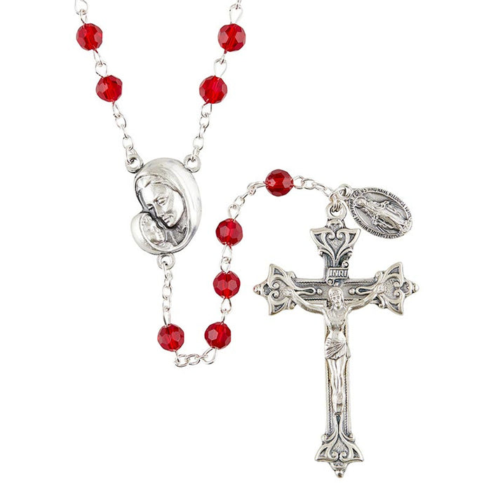 Mother's Embrace Ruby Rosary - Madonna and Child