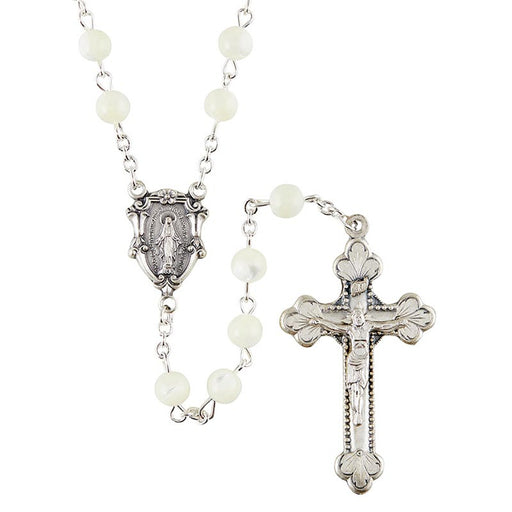 Mother of Pearl Gemstone Rosary with Miraculous Medal Center