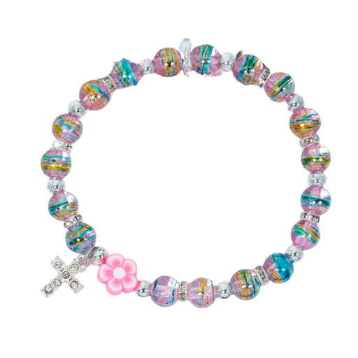 Multi-Color Pink Stretch Bracelet with Crystal Cross
